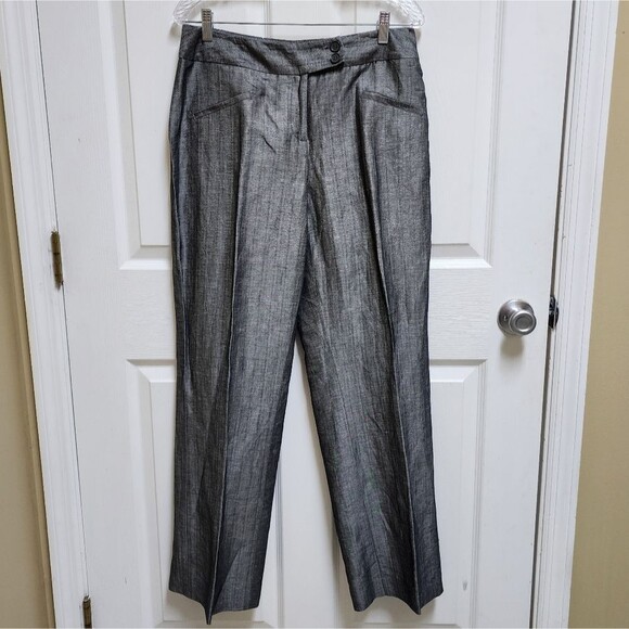 David N Pants Womens 10 Linen Blend Black Silver Wide Leg Textured Shimmer New - Picture 2 of 12